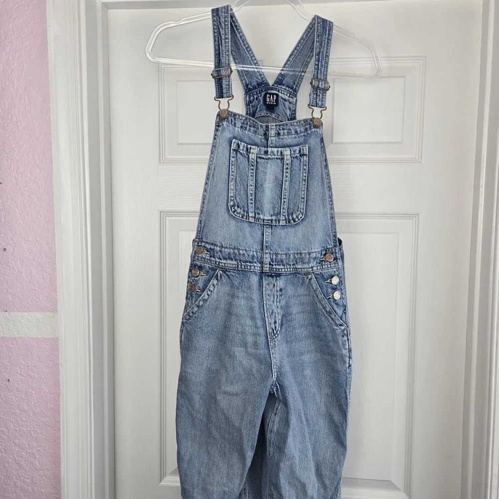 Gap Kids Denim Bib Overalls Girls Size XL 12 Medium Wash Jeans‎ Pockets